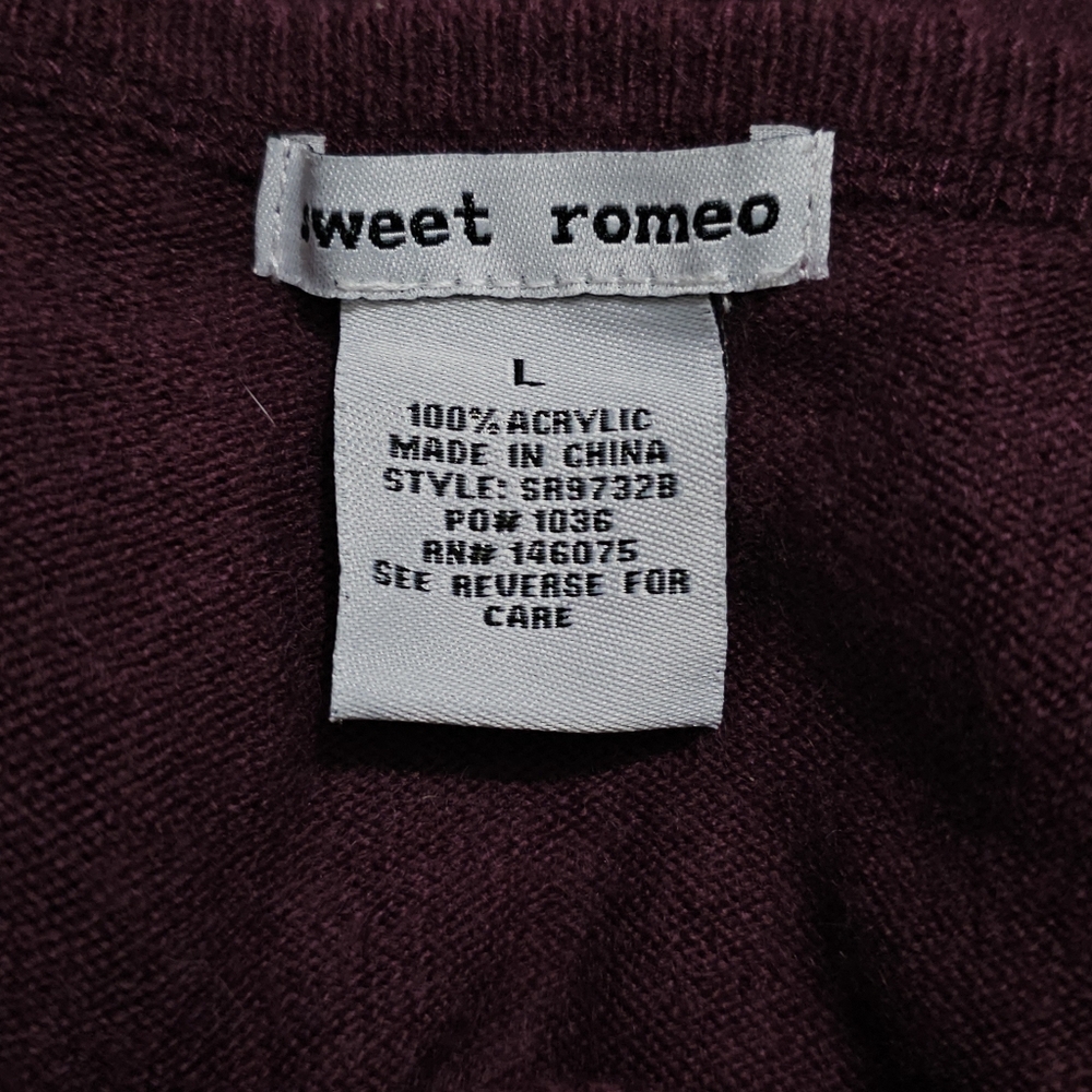 SWEET ROMEO Eggplant Ribbed Raglan Sleeve Pullover Knit Sweater Womens Large L - Picture 4 of 4